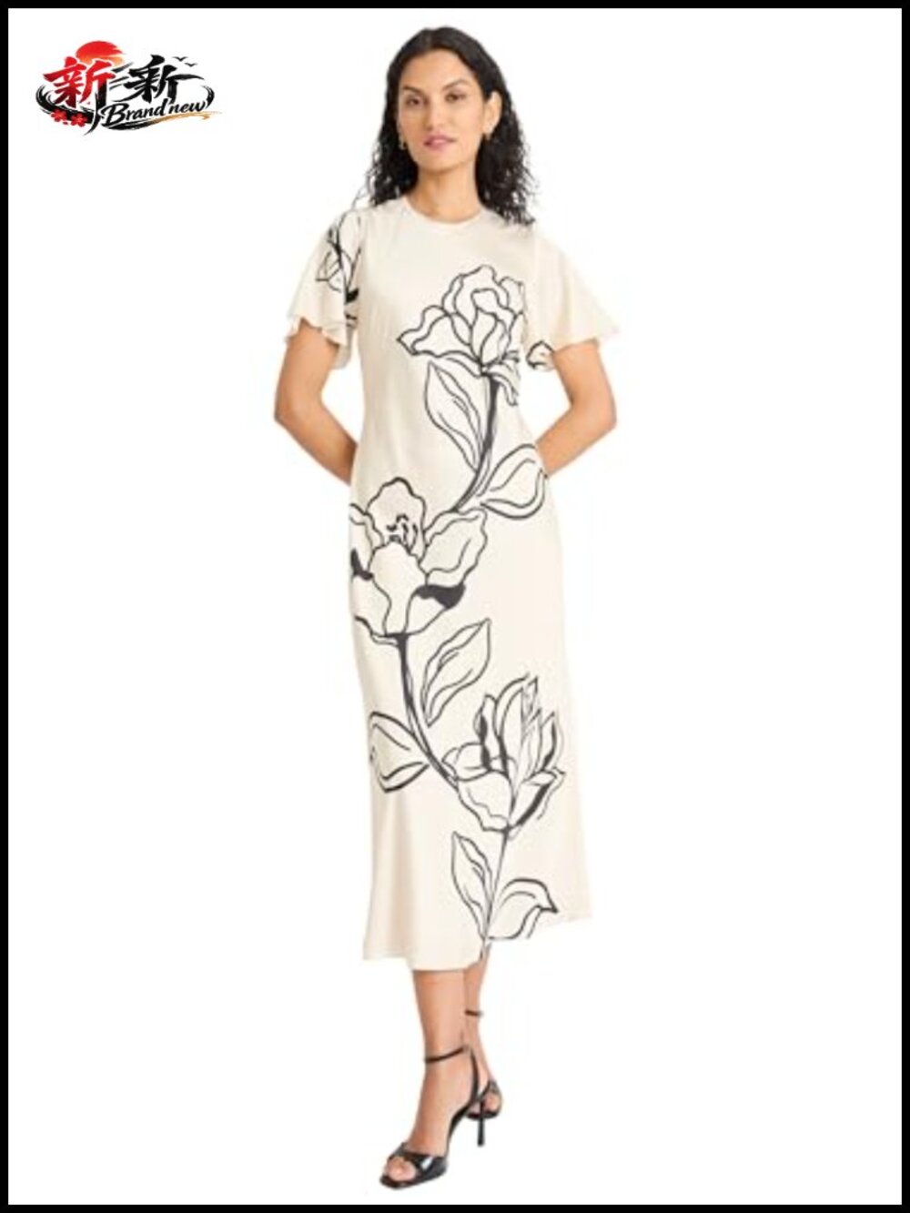 Maggy London Short Sleeve Round Neck Shift Dress Midi Floral Wedding Guest